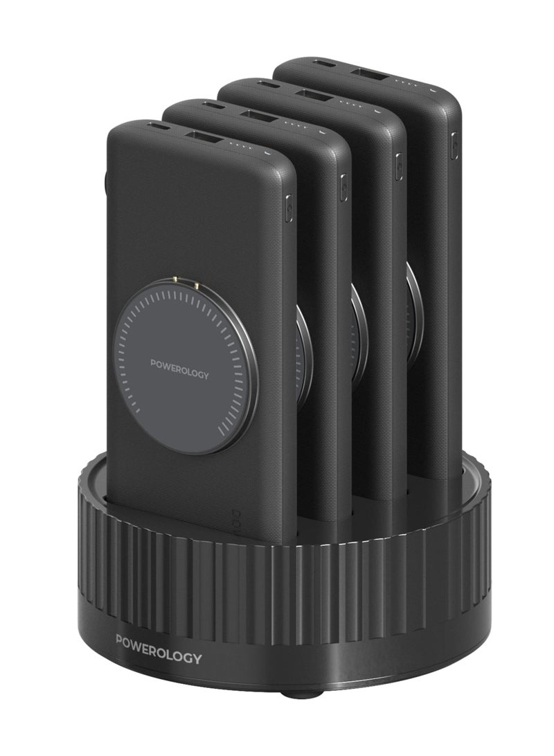 باورولوجي محطة طاقة 4 في 1 مع بنوك طاقة لاسلكية 10000 مللي أمبير في الساعة / 20 واط PD  / حماية مدمجة / MagSafe سريع لاسلكي - أسود - Image 1